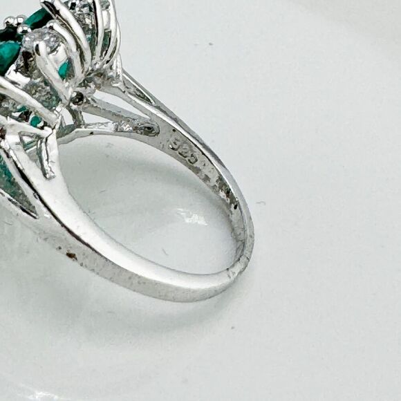 Vintage Art Deco Green 925 1930s Cluster Ring Dazzling Statement Flower - Picture 8 of 10